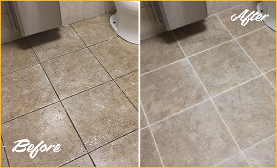 Before and After Picture of a Austin Restroom Tile and Grout Cleaned to Remove Soil