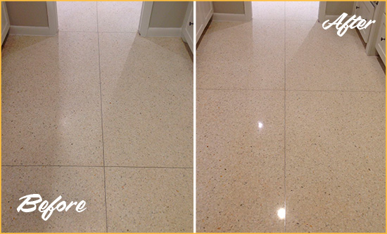 Before and After Picture of a Austin Granite Stone Floor Polished to Repair Dullness