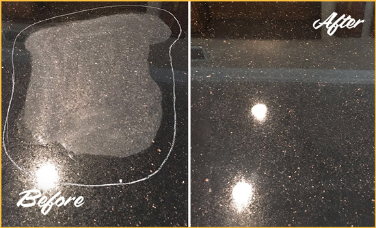 Before and After Picture of a Volente Granite Stone Countertop Polished to Remove Scratches