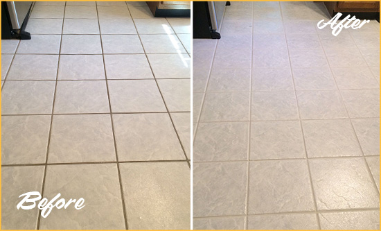 Before and After Picture of a Leander Kitchen Ceramic Floor Sealed to Protect From Dirt and Spills