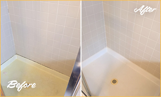 Before and After Picture of a Leander Shower Sealed to Remove and Protect Against Mold