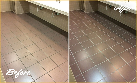 Before and After Picture of a Leander Restroom Sealed to Help Protect Against Scratches