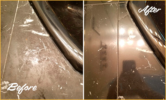 Before and After Picture of a Leander Marble Tub Stone Sealed to Remove Stains