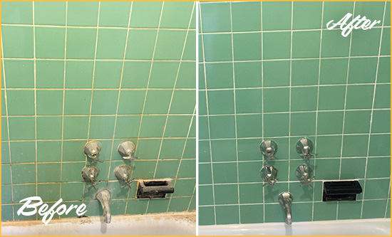 Before and After Picture of a Austin Bath Tub Grout Sealed to Avoid Water Damage