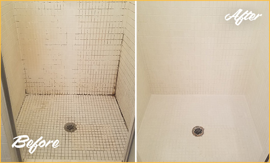 Before and After Picture of a Austin Bathroom Grout Sealed to Remove Mold