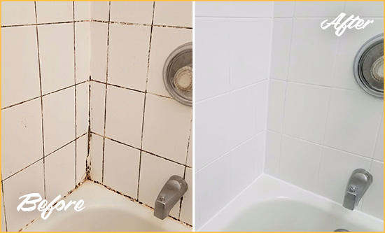 Before and After Picture of a Volente Tub with Sealed Grout to Eliminate Mold