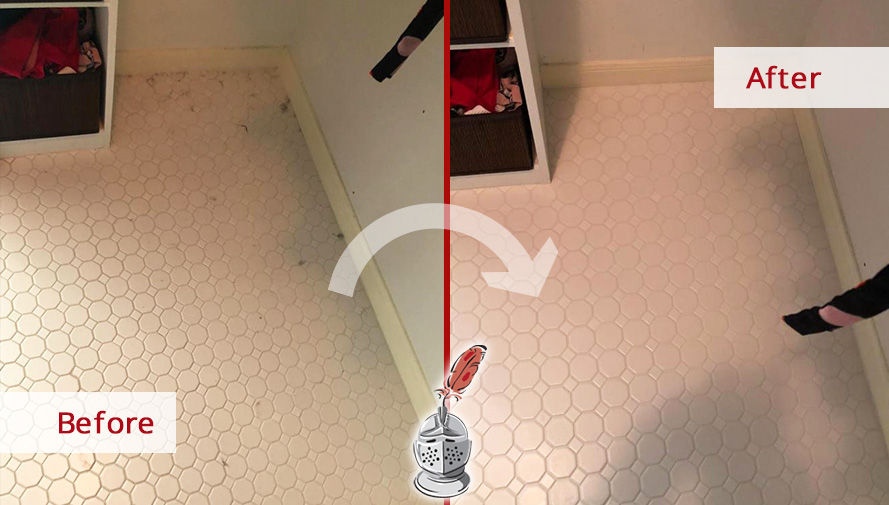 Floor Before and After Picture of Our Grout Sealing Process in Austin, TX