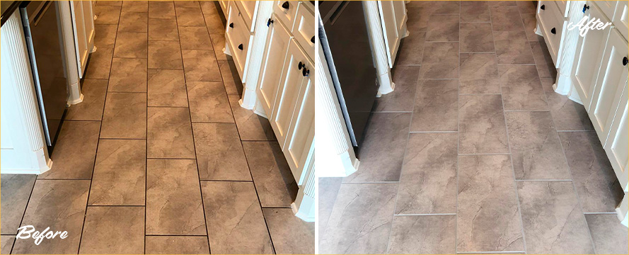 Image Showcasing the Changes a Ceramic Floor Went Through Thanks to a Grout Cleaning in Austin, TX