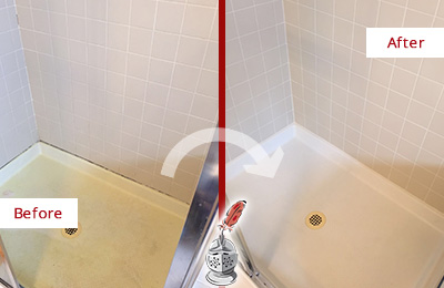 Before and After Picture of a Sunset Valley Shower Sealed to Remove and Protect Against Mold