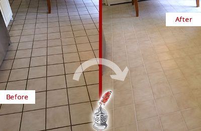 Before and After Picture of Rollingwood Ceramic Tile Grout Cleaned to Remove Dirt