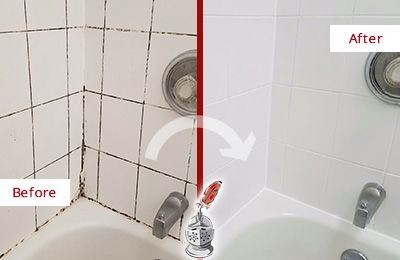 Before and After Picture of a Buda Tub with Sealed Grout to Eliminate Mold