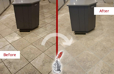 Before and After Picture of a San Leanna Kitchen Floor Grout Sealed to Remove Stains